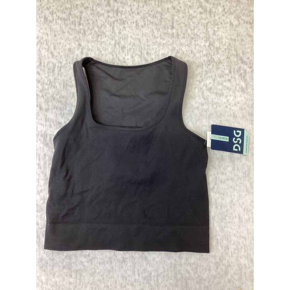 DSG Momentum Seamless Crop Tank Pure Black Womens XS DAW23303 Ribbed Square Neck
